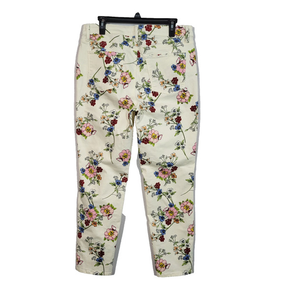 Talbots Floral Bouquet Slim Ankle Jean Size 12 Ivory Flawless 5 Pocket Slimming - Picture 4 of 13